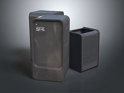 Two Black Speakers With Display Showing Time And Grille Design 3d model