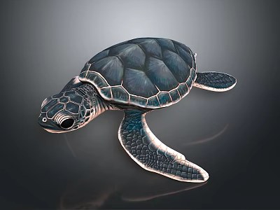 Sea Turtle Reptile Close Up View Of Dark Shell Patterns And Flipper Structure 3d model