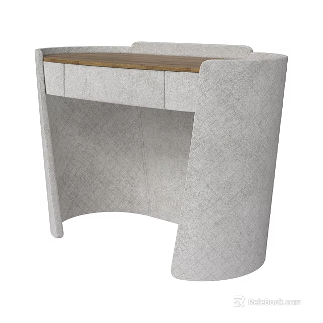 Modern Curved Dressing Table With Quilted Surface And Wooden Top 3d model 