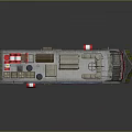 Modified Utility Vehicle With Crates Equipment And Blue White Red Stripes On Reflective Surface