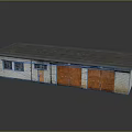 Small Warehouse Building With Gray Roof White Brick Walls Small Windows And Orange Garage Doors