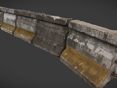 Weathered Concrete Barrier Blocks With Yellowish Patches And Textured Surface 3d model