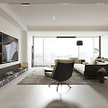 Modern Living and Dining Room Interior With Sofa Coffee Table Dining Set And Pendant Lights