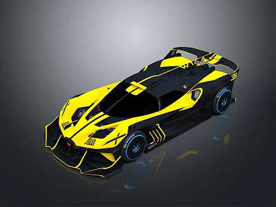 Yellow And Black Supercar With Streamlined Body Sporty Design Racing Wheels And Rear Wing 3d model