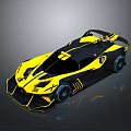 Yellow And Black Supercar With Streamlined Body Sporty Design Racing Wheels And Rear Wing