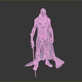 Futuristic Armored Warrior In Black Armor With Blue Cloak And Glowing Sword