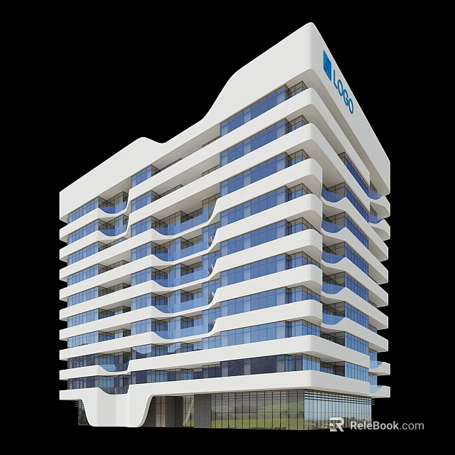 Modern High Rise Residential Building With Curved Design And Blue Glass Windows 3d model 
