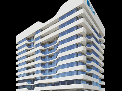 Modern High Rise Residential Building With Curved Design And Blue Glass Windows 3d model