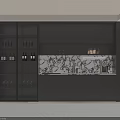 Modern Black Wine Cabinet Design With Marble Countertop Glass Doors And Wine Storage