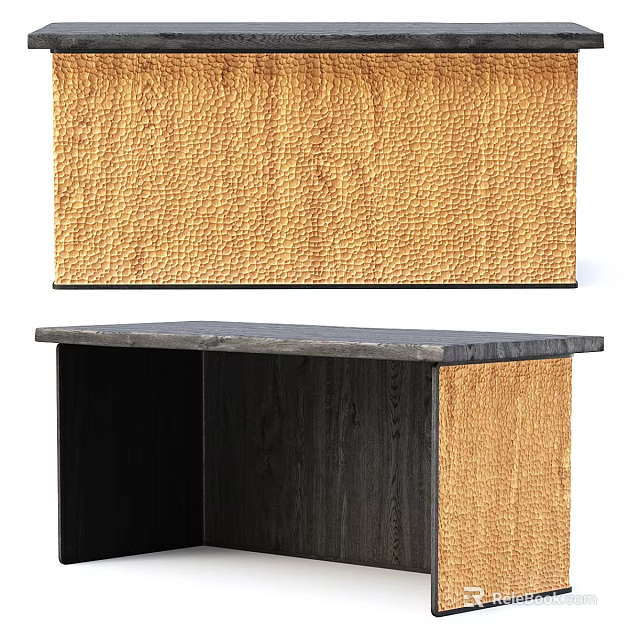 Elegant Reception Desk With Dark Wooden Frame And Golden Textured Marble Countertop Top 3d model 