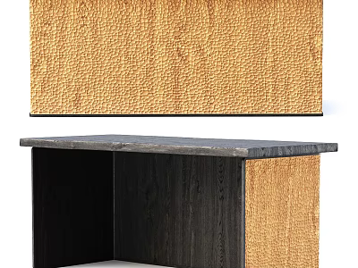 Elegant Reception Desk With Dark Wooden Frame And Golden Textured Marble Countertop Top 3d model