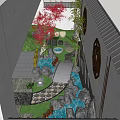 Chinese Courtyard Garden With Rockery Bamboo Stone Bridge Lantern Lattice Window And Patterned Path