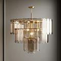Elegant Modern Chandelier With Gold Metal Frame And Hanging Transparent Glass Panels