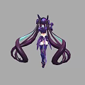 Anime Style Woman With Long Purple Twin Tails And Decorative Purple White Outfit Design