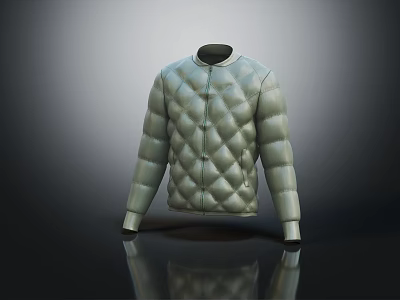 Green Quilted Jacket With Diamond Pattern Stand Collar And Long Sleeves 3d model