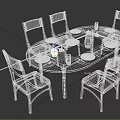 Elegant Wooden Dining Table Set With Oval Top Six Chairs Green Carpet Tableware And Oranges