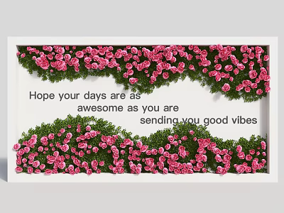 Decorative Wall Backdrop With Pink Flowers And Inspirational Good Vibes Message 3d model