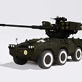 Green Wheeled Tank With Long Cannon And Turret On White Background