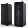 Two Black Computer Server Cabinets With Glass Door Solid Door Casters And Ventilation 3d model