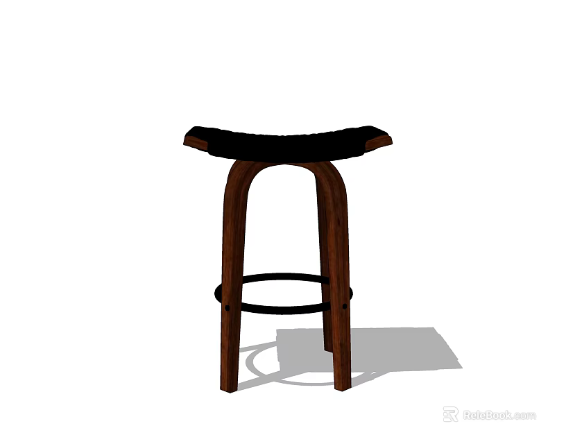 Wooden Bar Stool With Black Cushion And Simple Design For Home Kitchen Furniture 3d model 