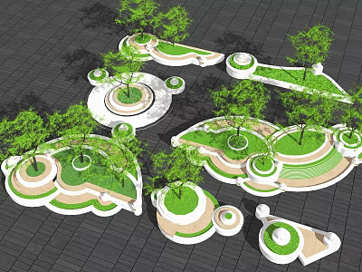 Creative Tree Planter Design With Irregular Shapes And Lush Green Turf 3d model