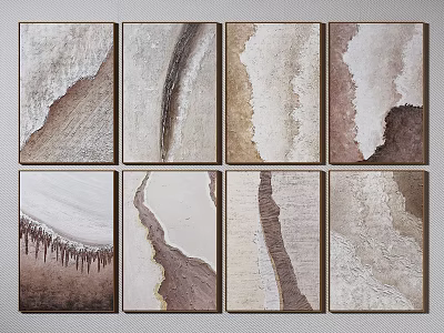 Eight Panel Abstract Textured Wall Art With Beige Brown White Layered Patterns For Home Decor 3d model