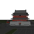 Traditional Chinese Architecture With Multiple Stories Red Structure Gray Brick Wall And Overhanging Eaves
