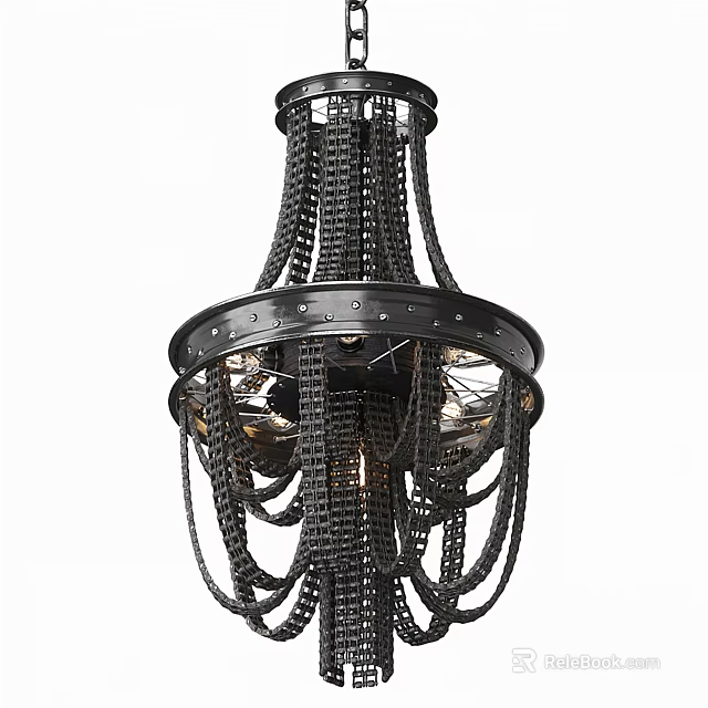 Industrial Metal Chandelier With Hanging Chain Design Circular Frame And Glass Shade For Home Decor 3d model 