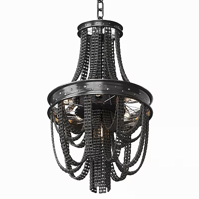 Industrial Metal Chandelier With Hanging Chain Design Circular Frame And Glass Shade For Home Decor 3d model