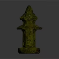 Ancient Traditional Green Moss Covered Pagoda With Layered Tower Design