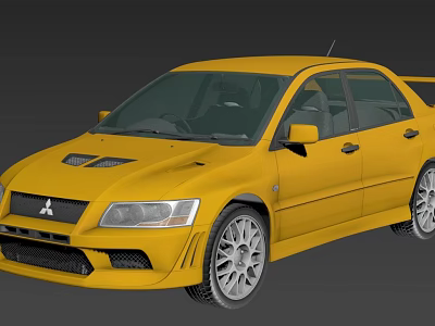 Yellow Mitsubishi Sports Car With Aerodynamic Body Alloy Wheels And Front Grille 3d model
