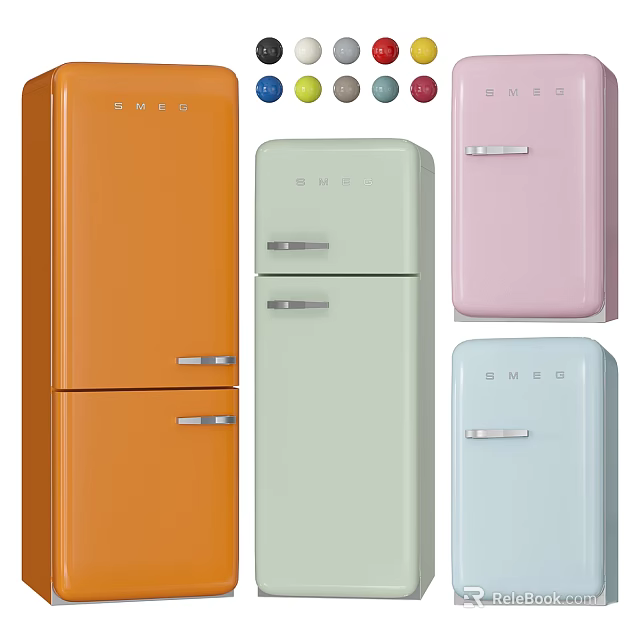 Retro Refrigerators in Multiple Colors with Classic Design and Vintage Style 3d model 