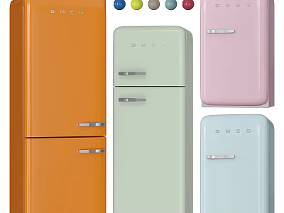 Retro Refrigerators in Multiple Colors with Classic Design and Vintage Style 3d model