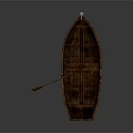 Traditional Wooden Boat With Oar Interior Seats And Natural Wood Planks
