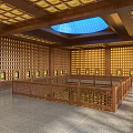 Religious Faith Worship Hall Interior With Wooden Structure Lattice Windows And Central Platform