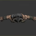 Muscular Horned Demon Warrior With Skull Decorated Armor And Bracers Standing On Dark Background