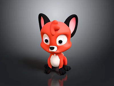 Adorable Cartoon Fox Character Red Body Black Ears White Belly 3d model