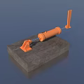 Orange Hydraulic Hardware Tool with Cylinder Body Lever and Metal Components on Concrete Base