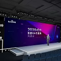 Professional Conference Meeting Room With Large Screen Stage Speaker And Audience Chairs