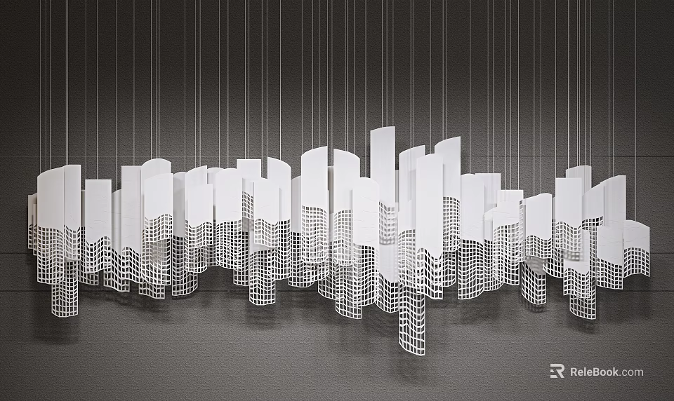 White Columnar Wall Decor with Hollow Patterns Neatly Arranged on Dark Background 3d model 