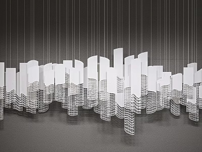 White Columnar Wall Decor with Hollow Patterns Neatly Arranged on Dark Background 3d model