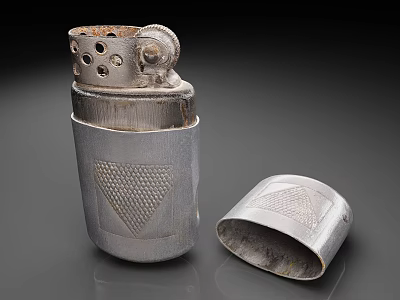 Vintage Silver Metal Lighter With Top Knob Engraved Patterns And Decorative Lid 3d model