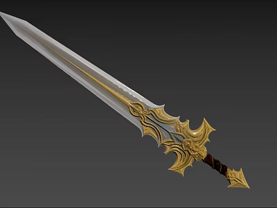 Ornate Fantasy Style Sword With Silver Blade And Golden Intricate Decorations 3d model