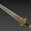 Ornate Fantasy Style Sword With Silver Blade And Golden Intricate Decorations