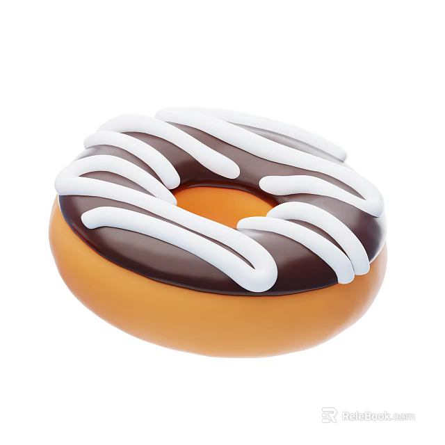 Freshly Made Round Donut With Chocolate Coating And White Icing Drizzle 3d model 
