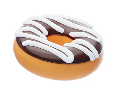 Freshly Made Round Donut With Chocolate Coating And White Icing Drizzle 3d model