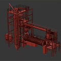 Red Multi Level Industrial Equipment Structure with Platforms Pipes and Frameworks 3d model