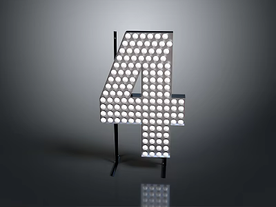 Decorative Number 4 LED Light with Round Bulbs on Stand for Home Decor 3d model
