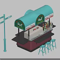 P&S Food Stall With Light Blue Awning Sign And Blue Stools Near Street Sign