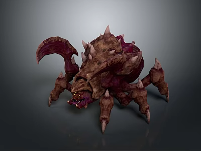 3D Rendered Fantasy Monster Creature With Spiked Body Purple Brown Color And Multiple Legs 3d model